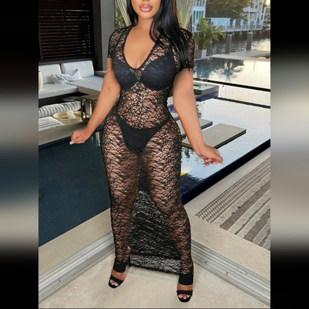 SUPER SEXY SHEER LACE BODYCON DRESS
